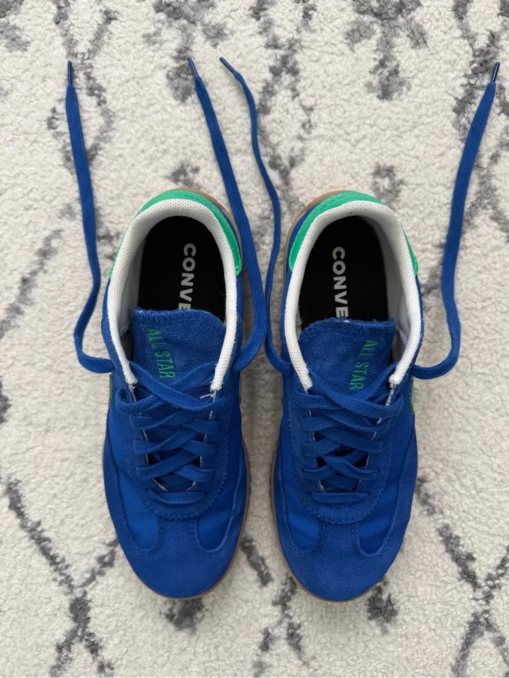 Converse Kids Blue Suede & Textile Low-Top Sneakers with Green Heel Accent